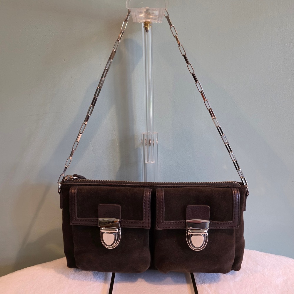 Vintage Banana Republic Brown Suede Leather Cargo Pocket Chain Shoulder Bag Y2K